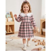 KWD02: Baby Girls Pink Tartan Dress With Lace Trim & Lining (0-4 years, Made in UK)